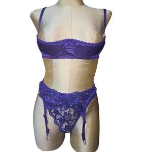 Lover's Lane Purple Lace Bra and Garter Set